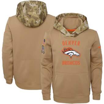 Youth Denver Broncos Khaki 2019 Salute to Service Therma Pullover Hoodie